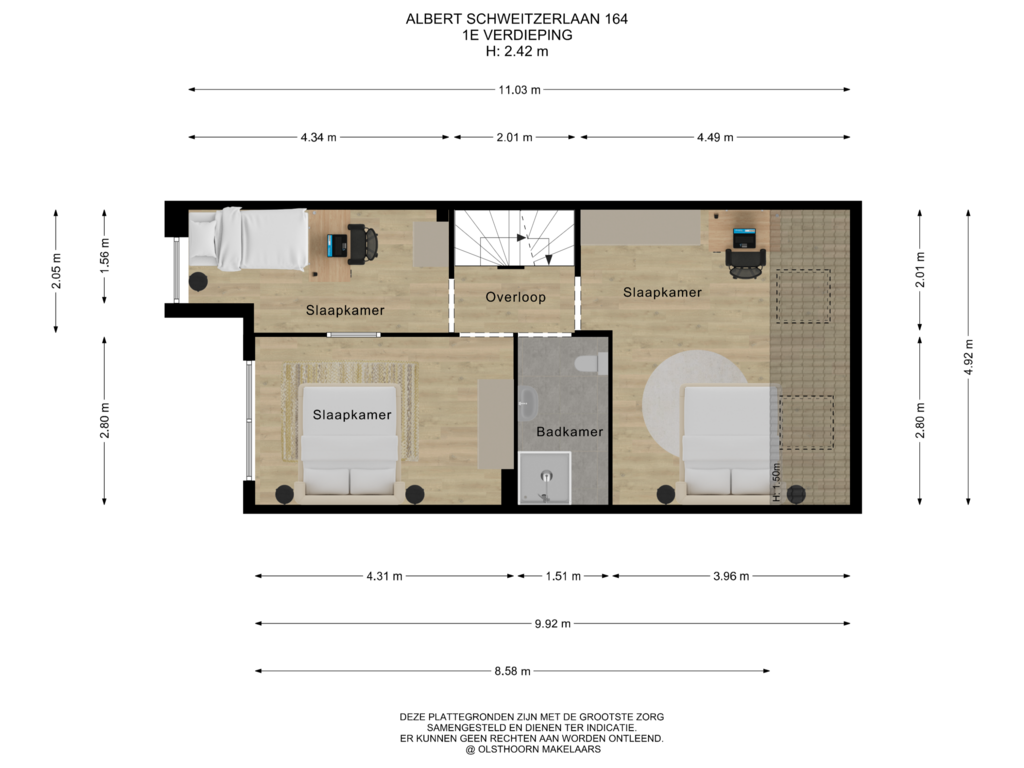 View floorplan of 1e verdieping of Albert Schweitzerlaan 164