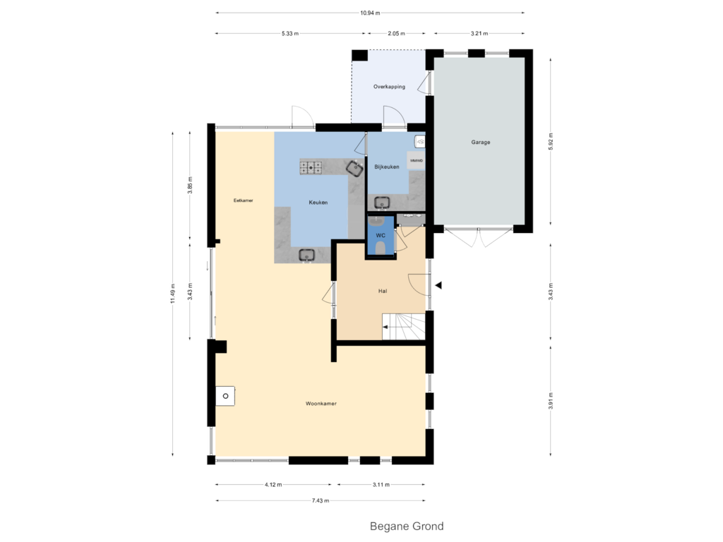 Bekijk plattegrond van Begane Grond van Sluisweg 8-A