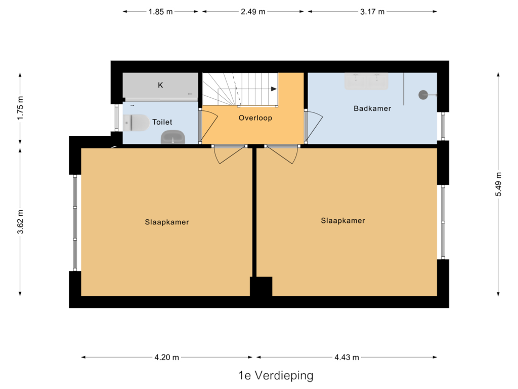 Bekijk plattegrond van 1e Verdieping van Langevielesingel 84