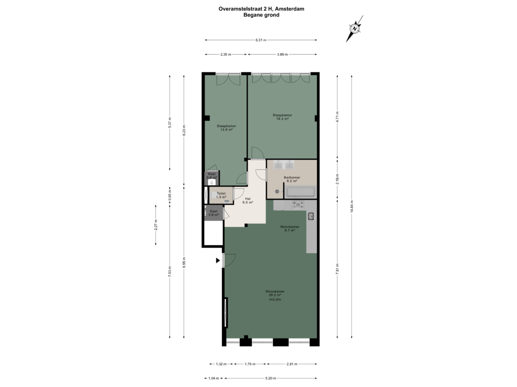 Bekijk plattegrond van Begane grond van Overamstelstraat 2-H