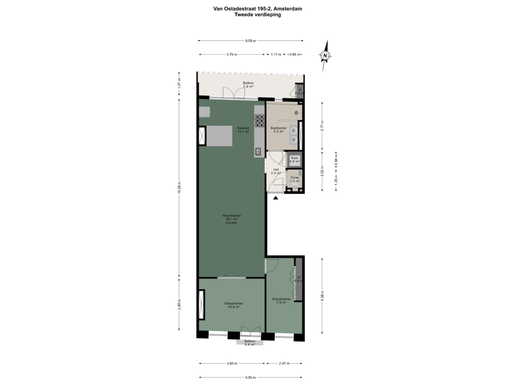 View floorplan of Tweede verdieping of Van Ostadestraat 195-2