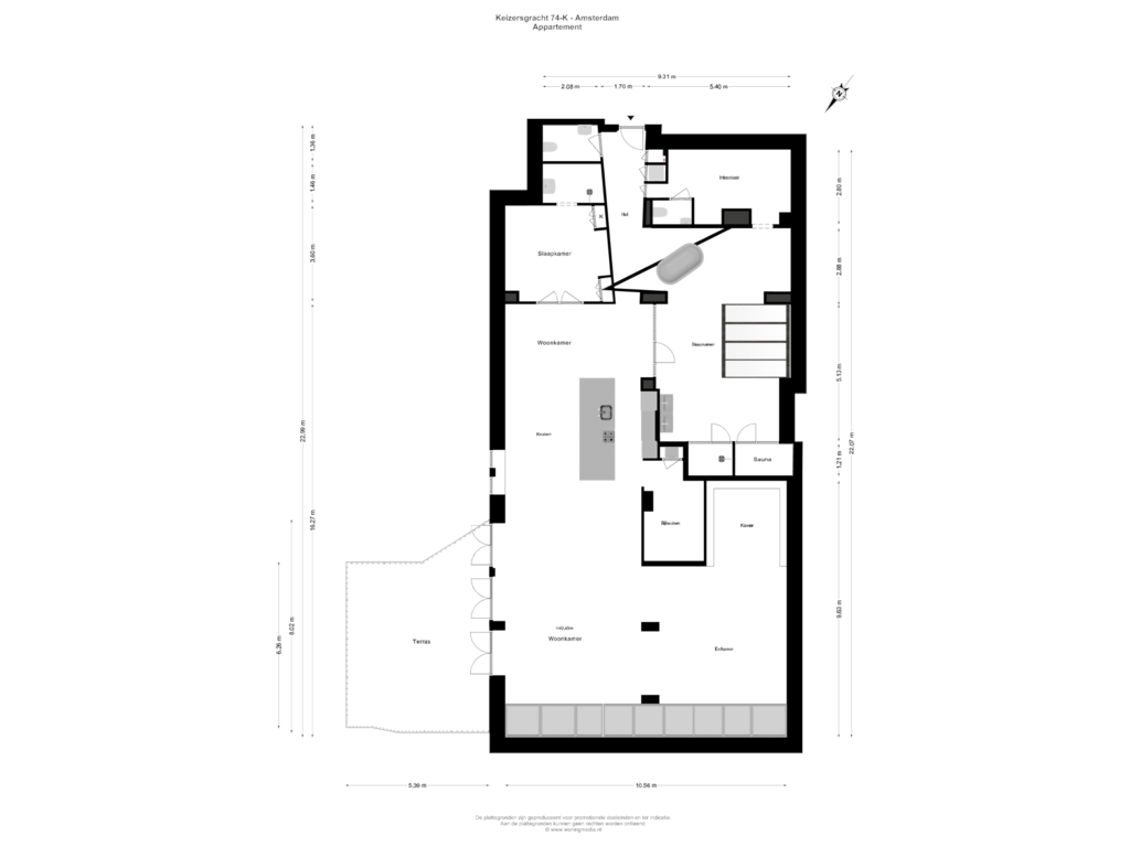 Bekijk plattegrond van Begane grond van Keizersgracht 74-K