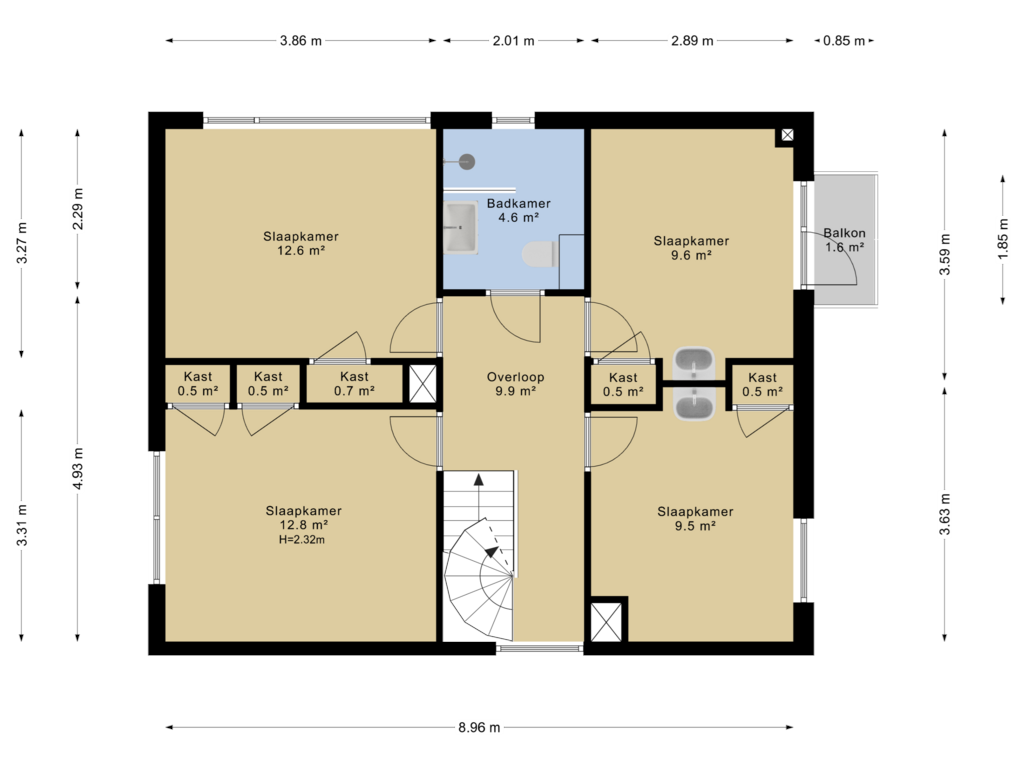 View floorplan of Eerste verdieping of Peter van Anrooystraat 11