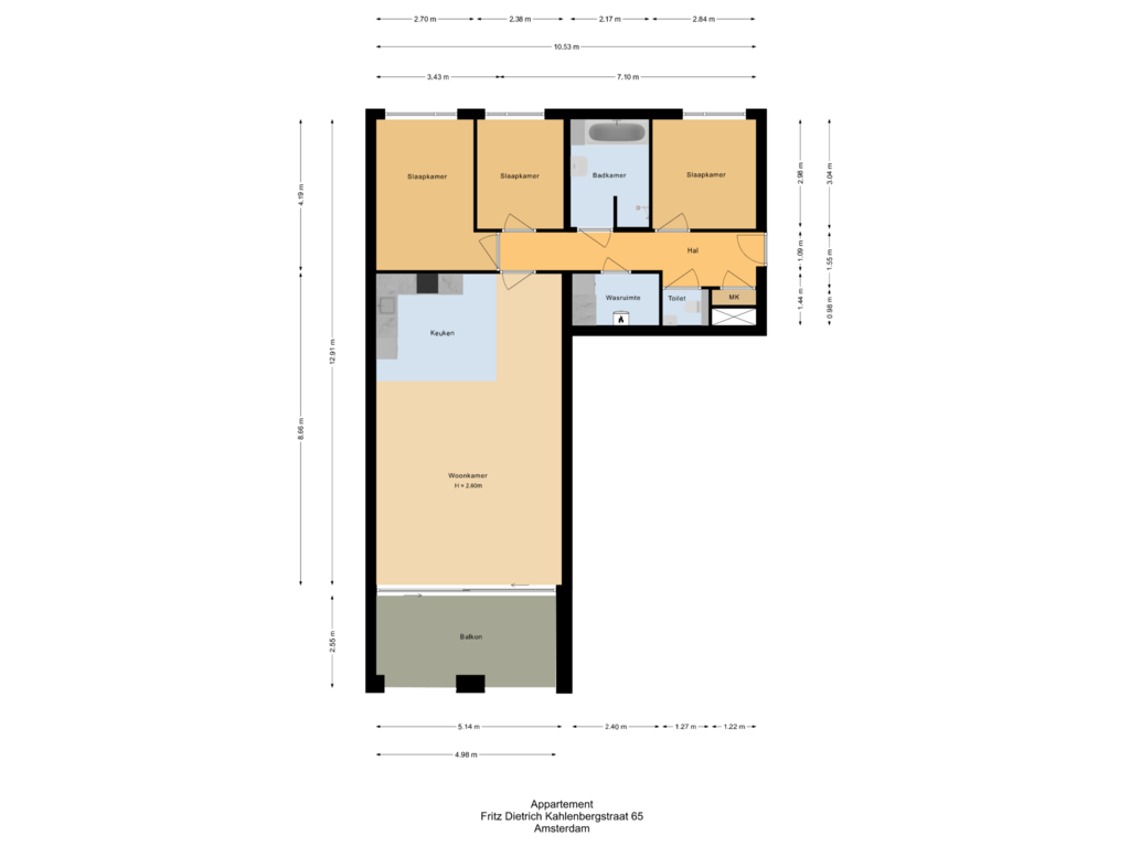 Bekijk plattegrond van Appartement van Fritz Dietrich Kahlenbergstraat 65