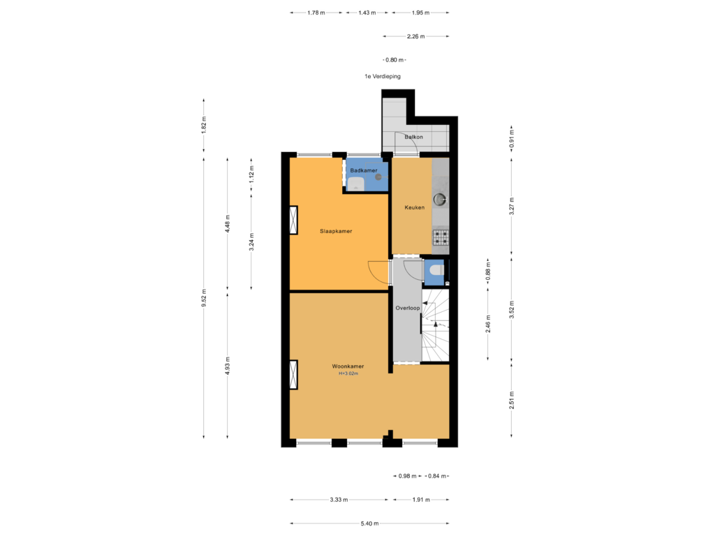 View floorplan of 1e Verdieping of Noorderbeekdwarsstraat 91