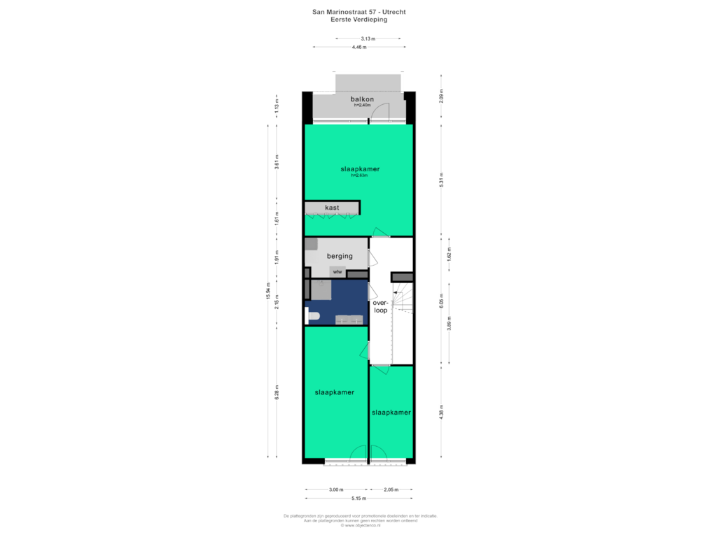 View floorplan of EERSTE VERDIEPING of San Marinostraat 57