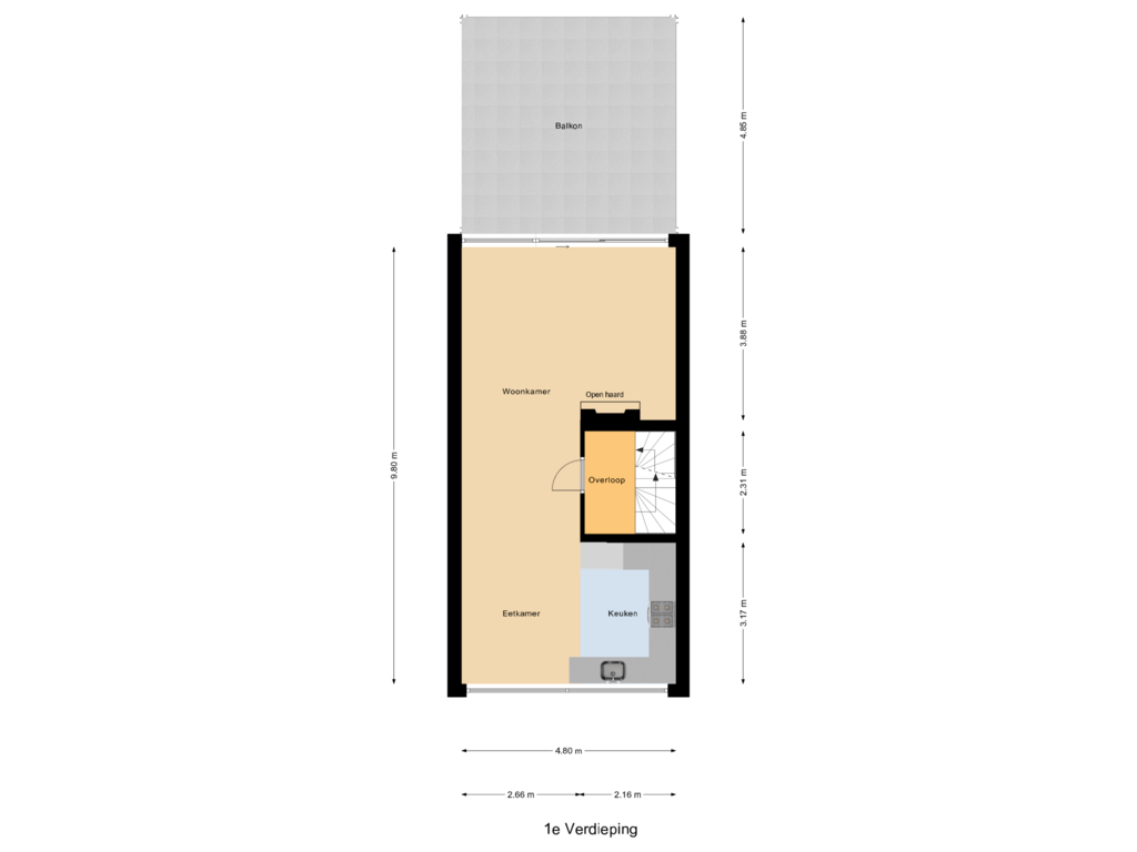 View floorplan of 1e Verdieping of Willem Hedastraat 151