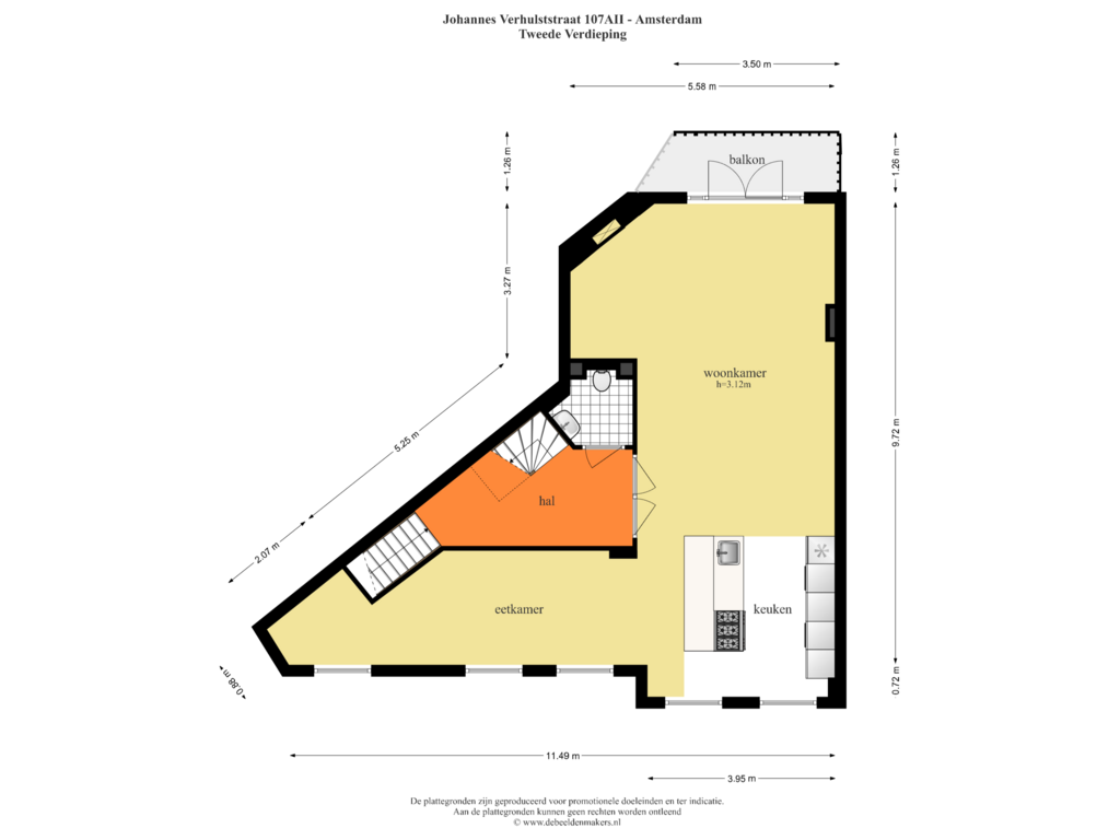 Bekijk plattegrond van Tweede Verdieping van Johannes Verhulststraat 107-A2