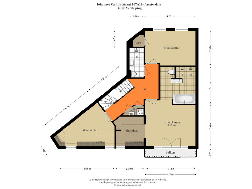 Bekijk plattegrond van Derde Verdieping van Johannes Verhulststraat 107-A2