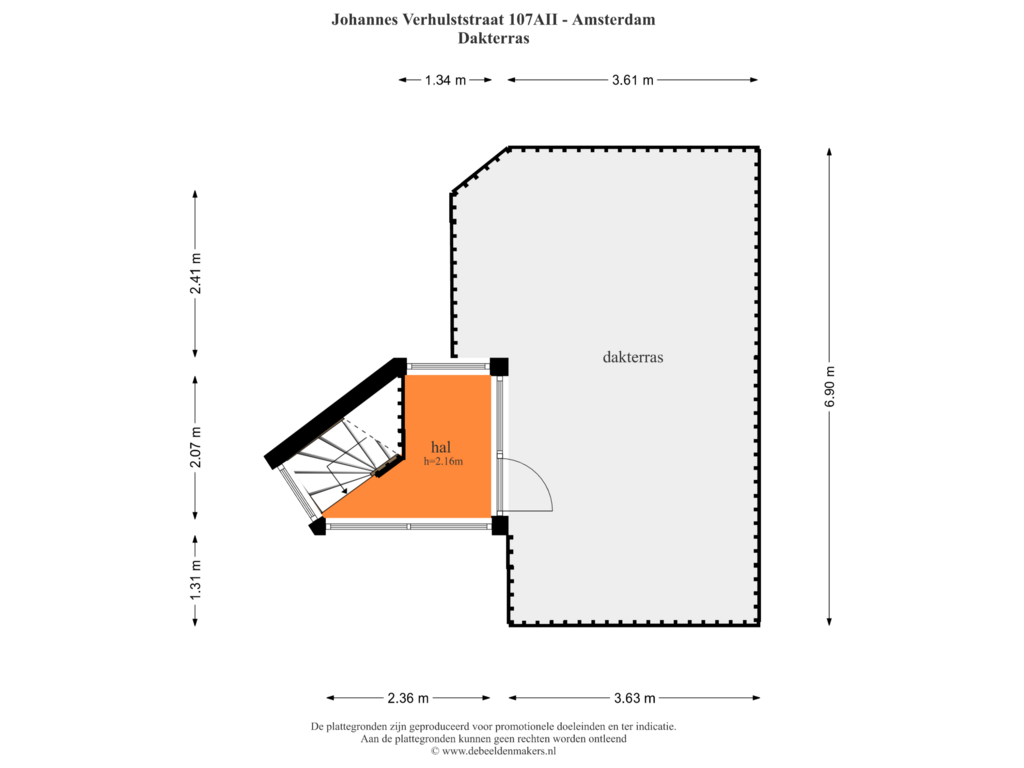 Bekijk plattegrond van Dakterras van Johannes Verhulststraat 107-A2