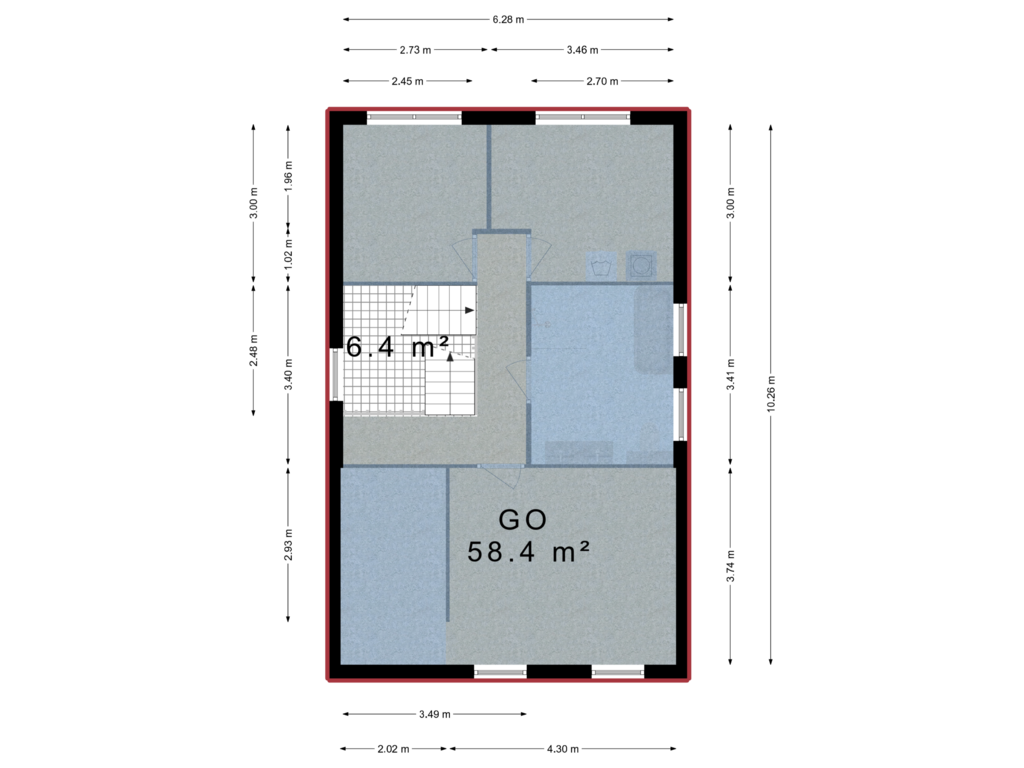 View floorplan of 1e Verdieping of Noordervaart 140-C