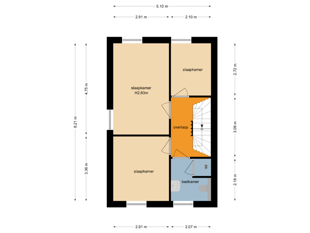 View floorplan of Eerste verdieping of Bonifatiushof 16