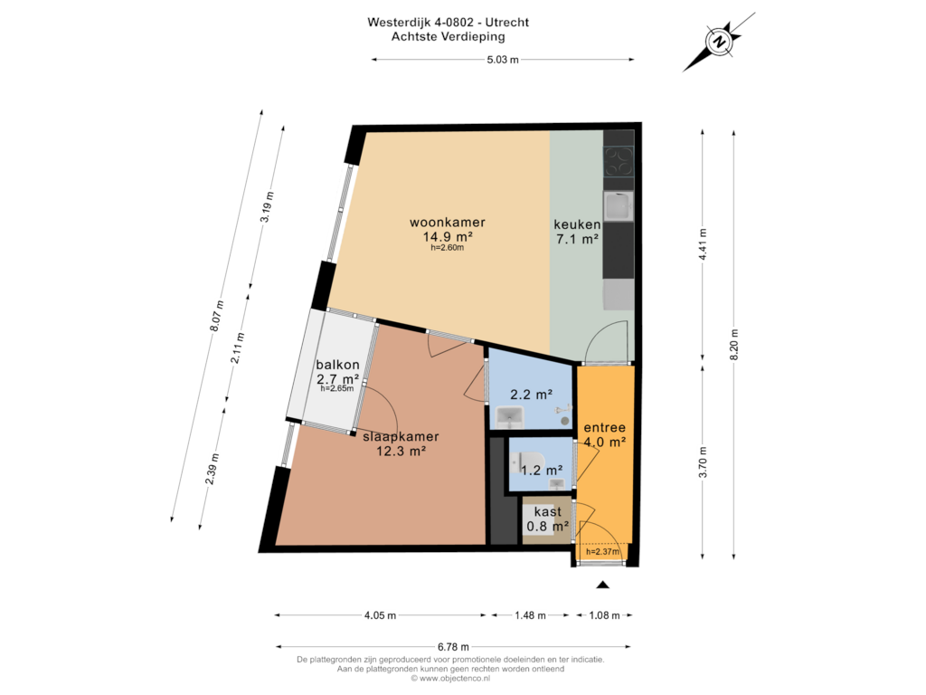 View floorplan of ACHTSTE VERDIEPING of Westerdijk 4-0802