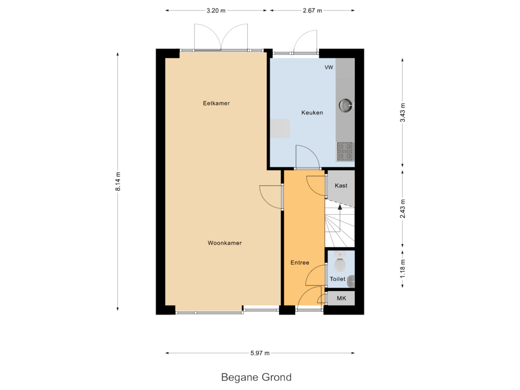 Bekijk plattegrond van Begane Grond van Vlakestraat 7