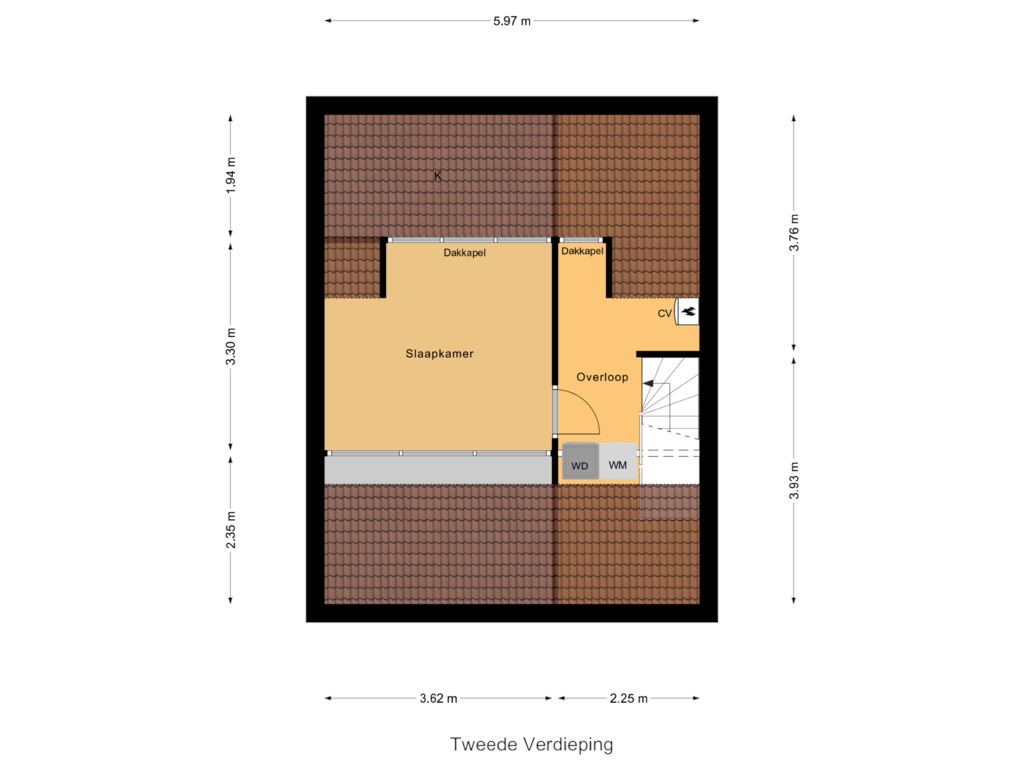 Bekijk plattegrond van Tweede Verdieping van Vlakestraat 7