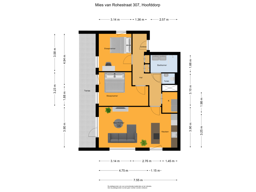 View floorplan of Begane grond of Mies van der Rohestraat 307