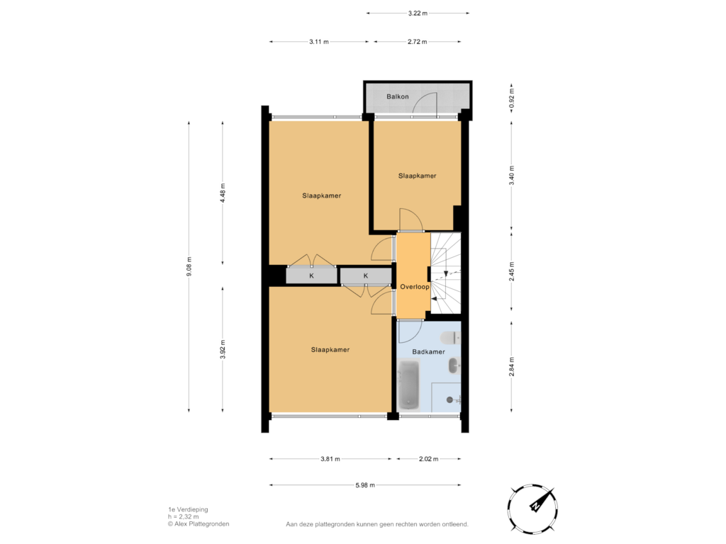 View floorplan of 1e Verdieping of Van Duivenvoordelaan 81