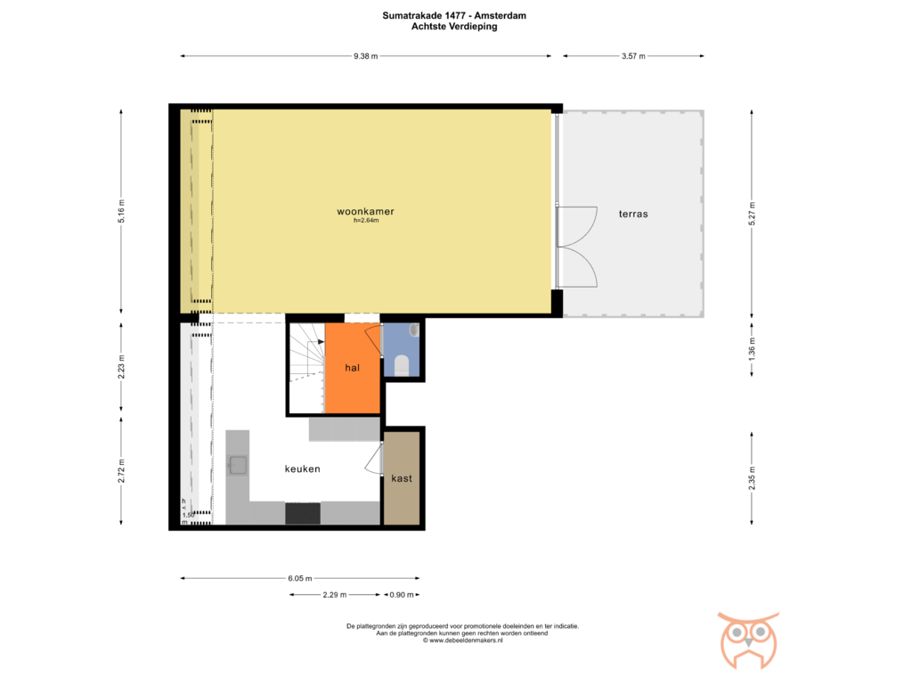 View floorplan of ACHTSTE VERDIEPING of Sumatrakade 1477