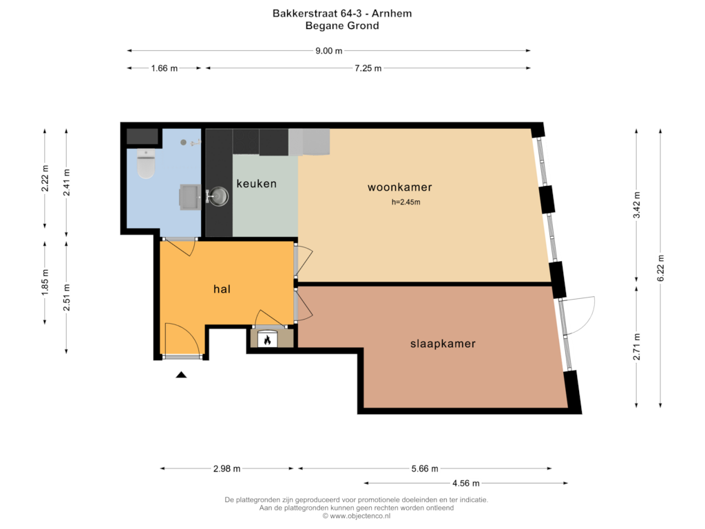 Bekijk plattegrond van Begane Grond van Bakkerstraat 64-3