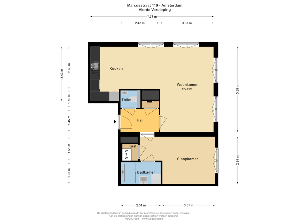 View floorplan of Vierde Verdieping of Marcusstraat 119