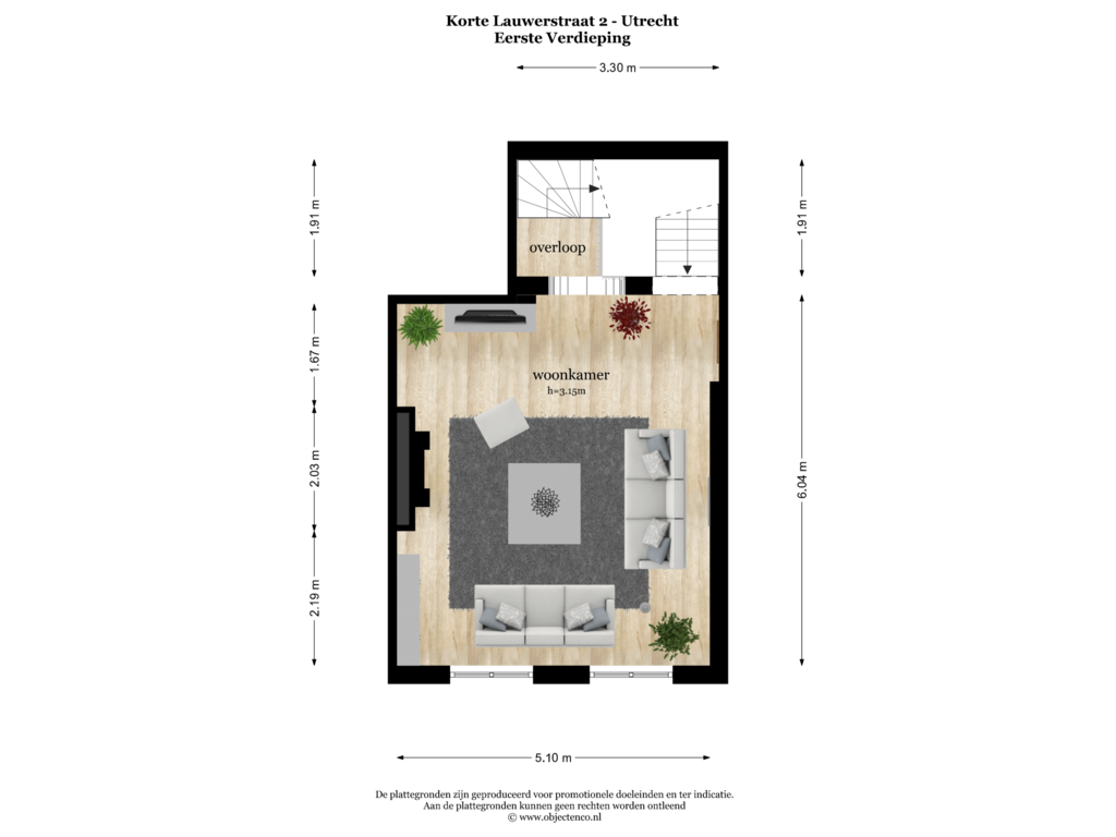 Bekijk plattegrond van EERSTE VERDIEPING van Korte Lauwerstraat 2