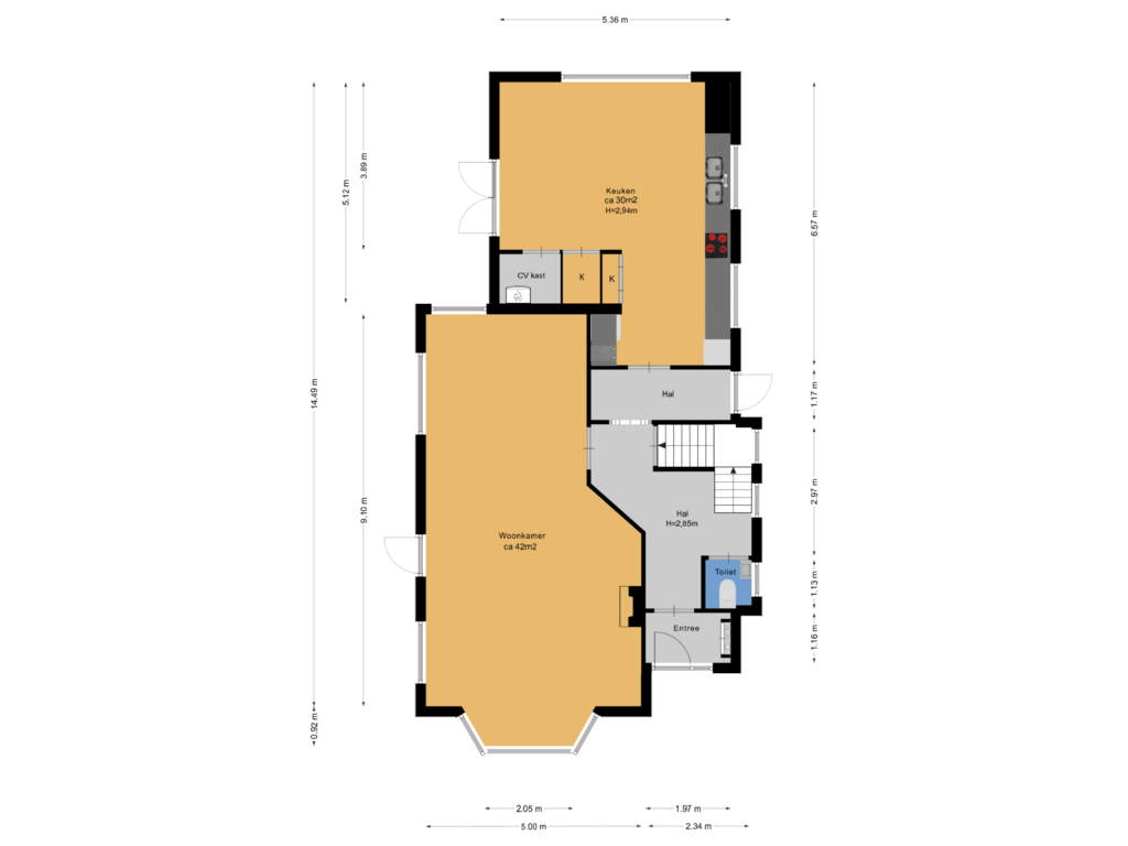 View floorplan of Begane grond of Koninginneweg 9