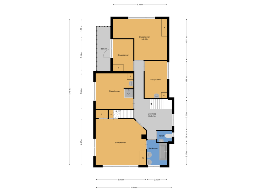 View floorplan of Eerste verdieping of Koninginneweg 9