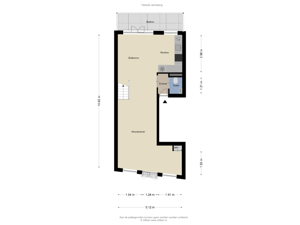 Bekijk plattegrond van Tweede verdieping van Rustenburgerstraat 152-2