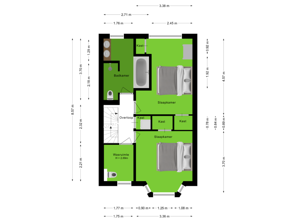 View floorplan of Eerste verdieping of Dr. van Campenstraat 36