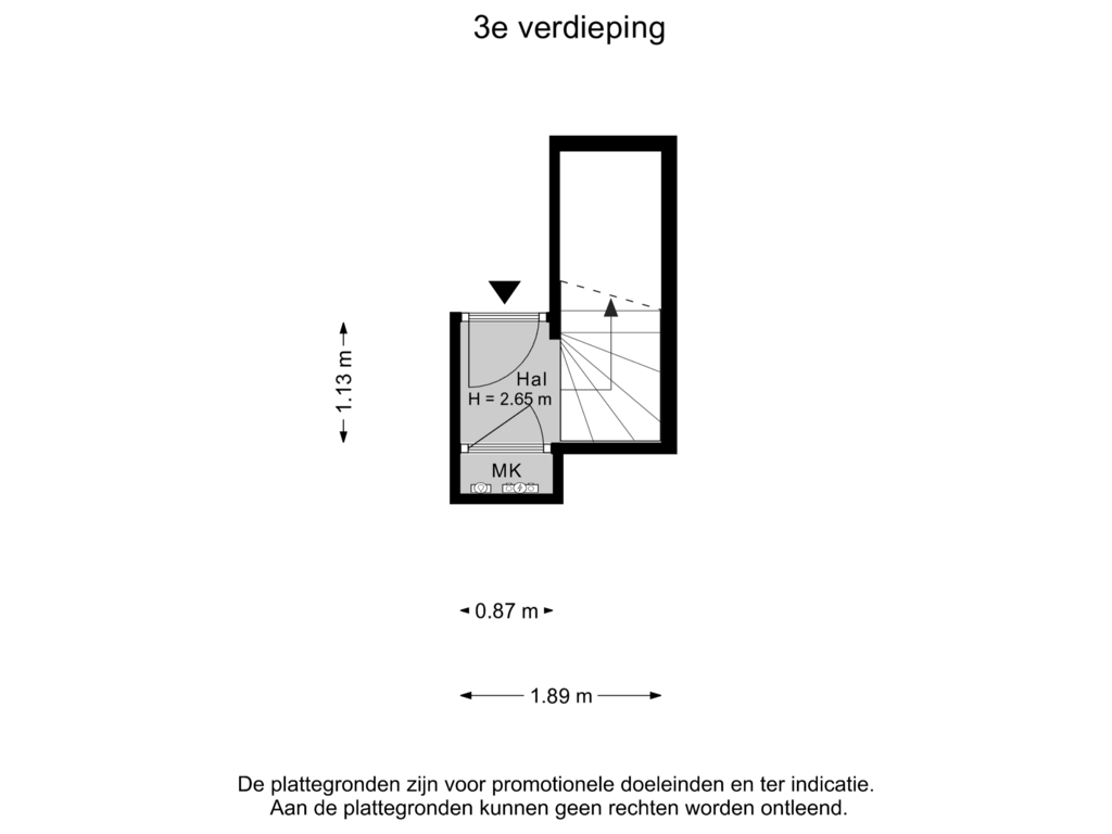 View floorplan of 3e verdieping of Ten Katestraat 14-4