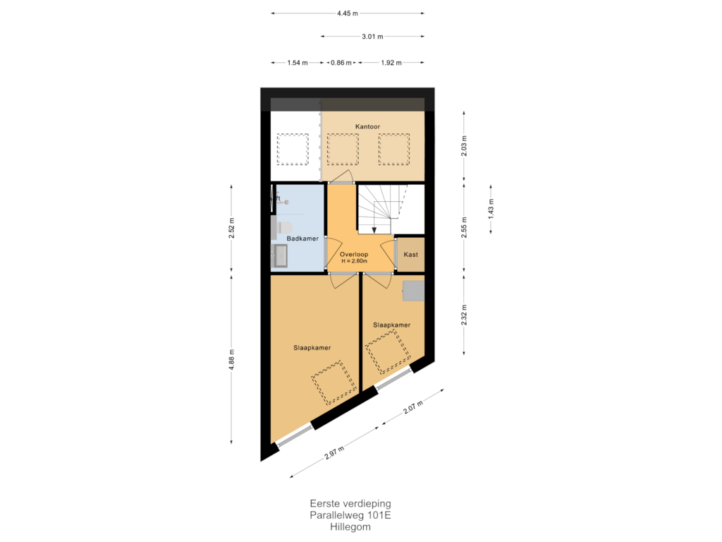 Bekijk plattegrond van Eerste verdieping van Parallelweg 101-E