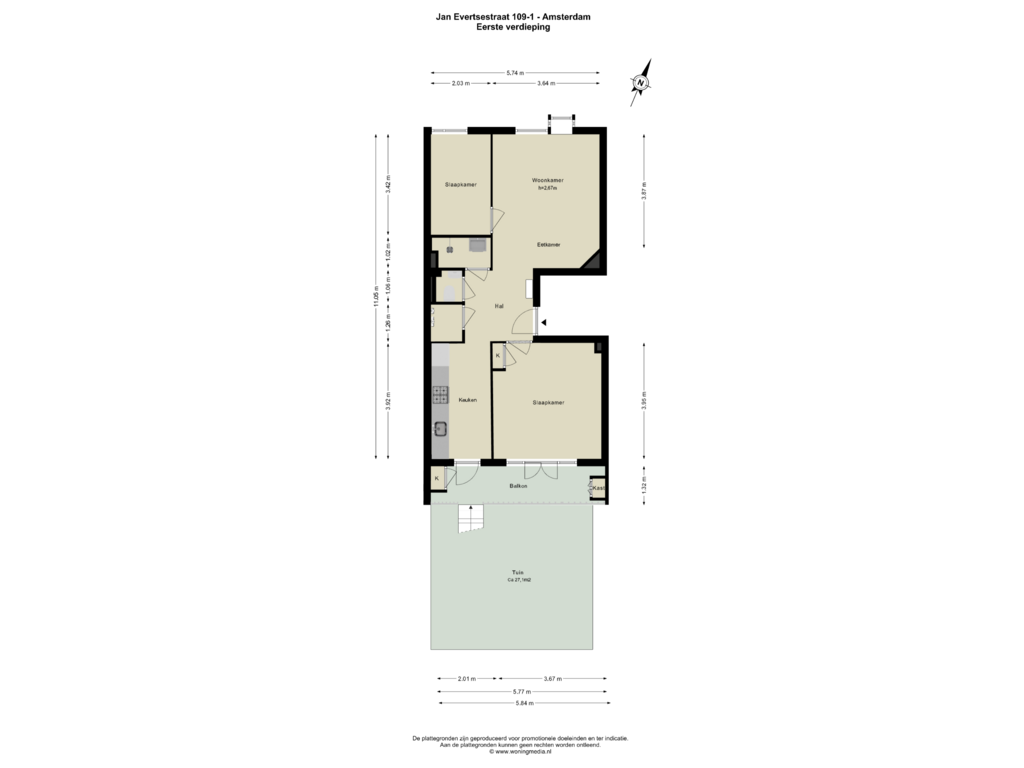 View floorplan of Eerste verdieping of Jan Evertsenstraat 109-1