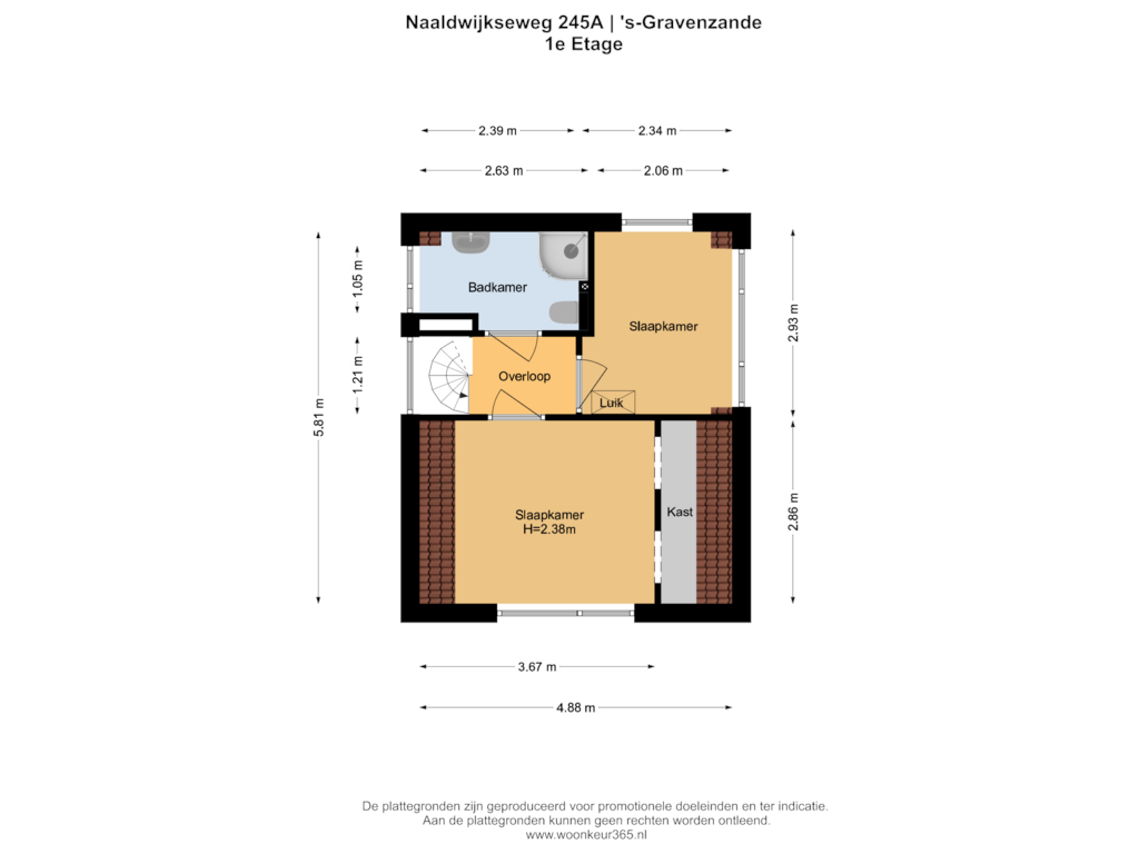 View floorplan of 1e Etage of Naaldwijkseweg 245-A