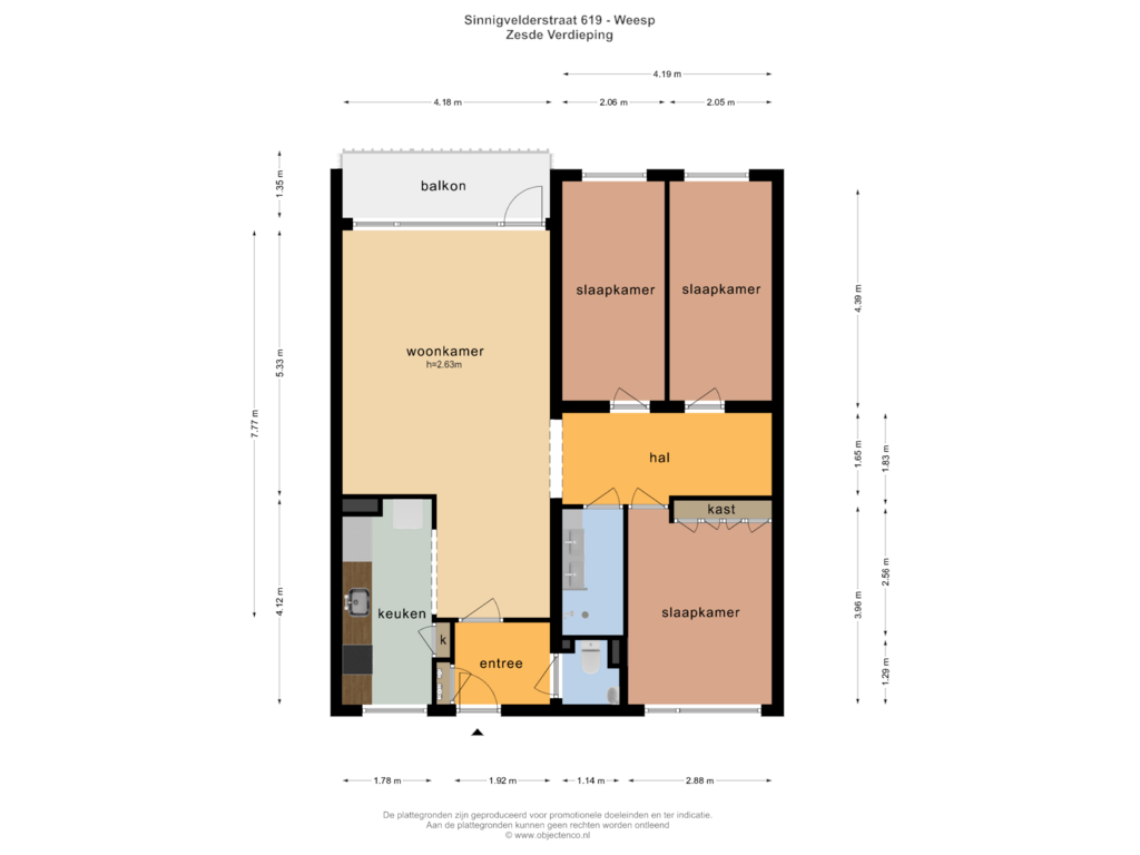 Bekijk plattegrond van ZESDE VERDIEPING van Sinnigvelderstraat 619