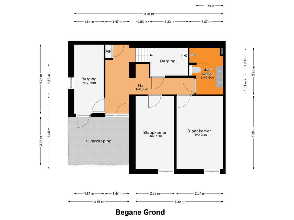 Bekijk plattegrond van Begane Grond van Broekstraat 2-B