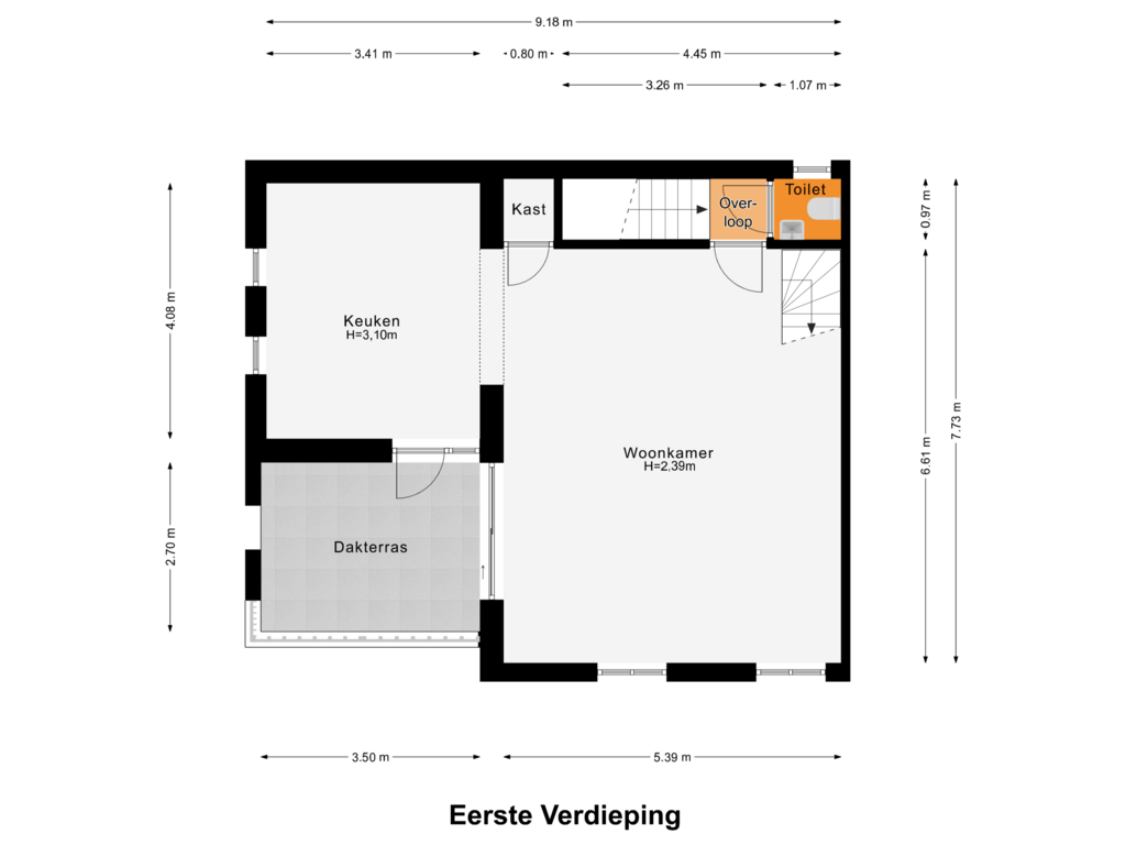 Bekijk plattegrond van Eerste Verdieping van Broekstraat 2-B