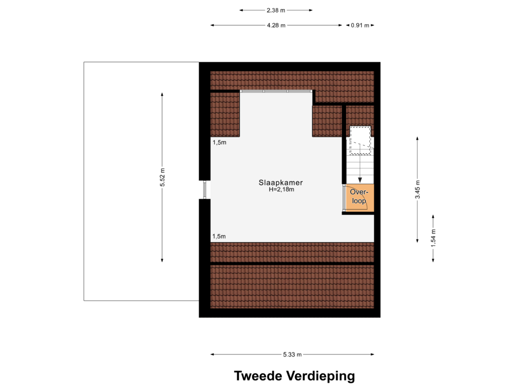 Bekijk plattegrond van Tweede Verdieping van Broekstraat 2-B