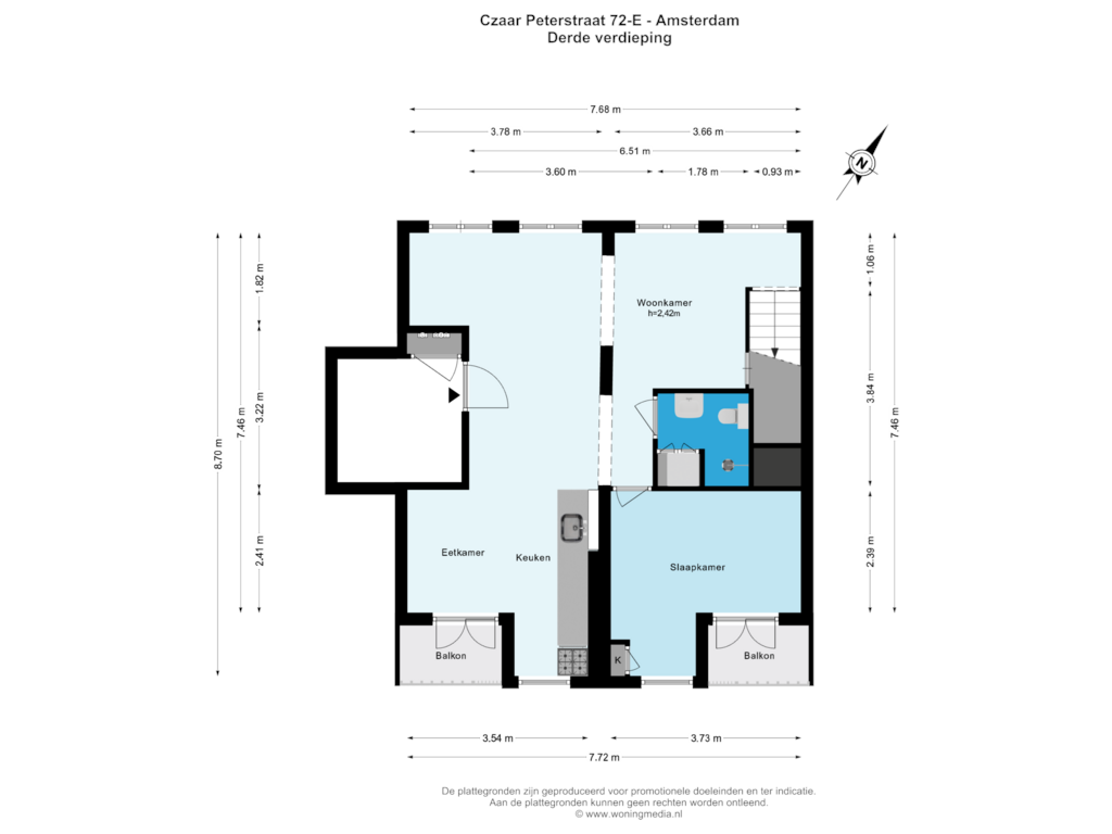 Bekijk plattegrond van 3e verd van Czaar Peterstraat 72-E