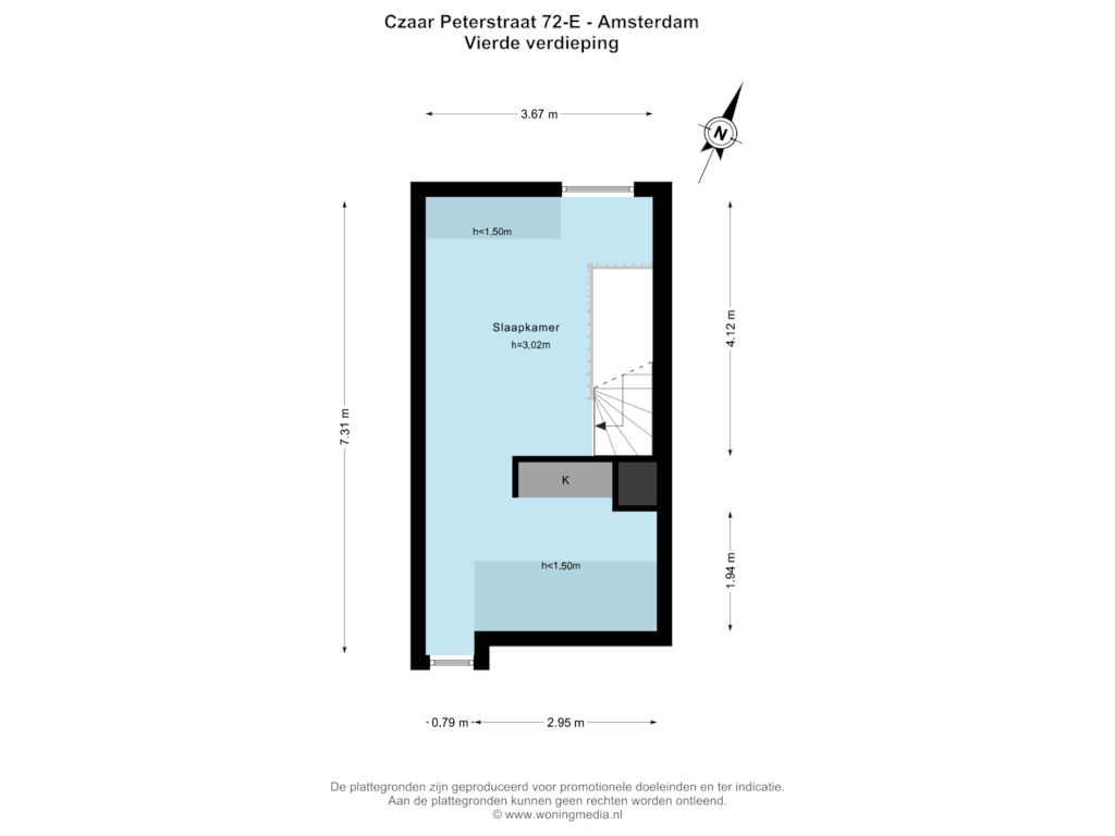 Bekijk plattegrond van 4e verd van Czaar Peterstraat 72-E