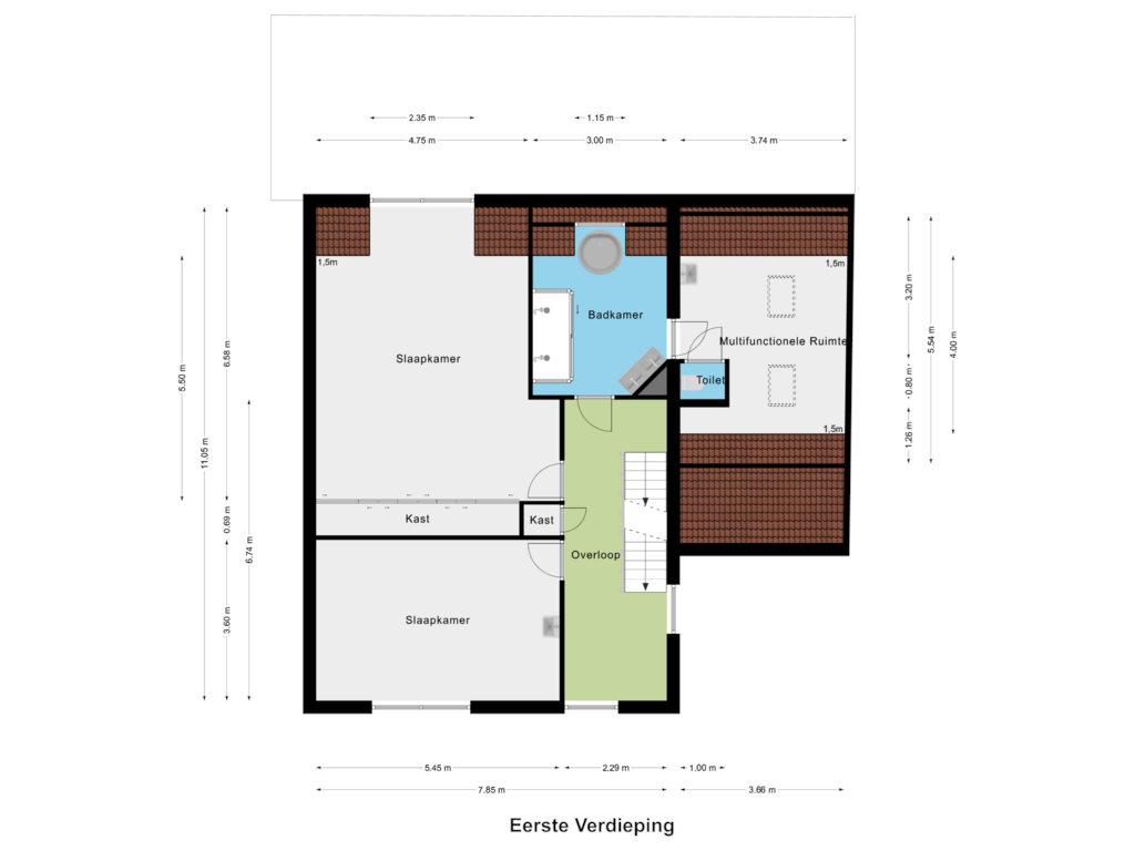 Bekijk plattegrond van Eerste Verdieping van Hoogstraat 9-A