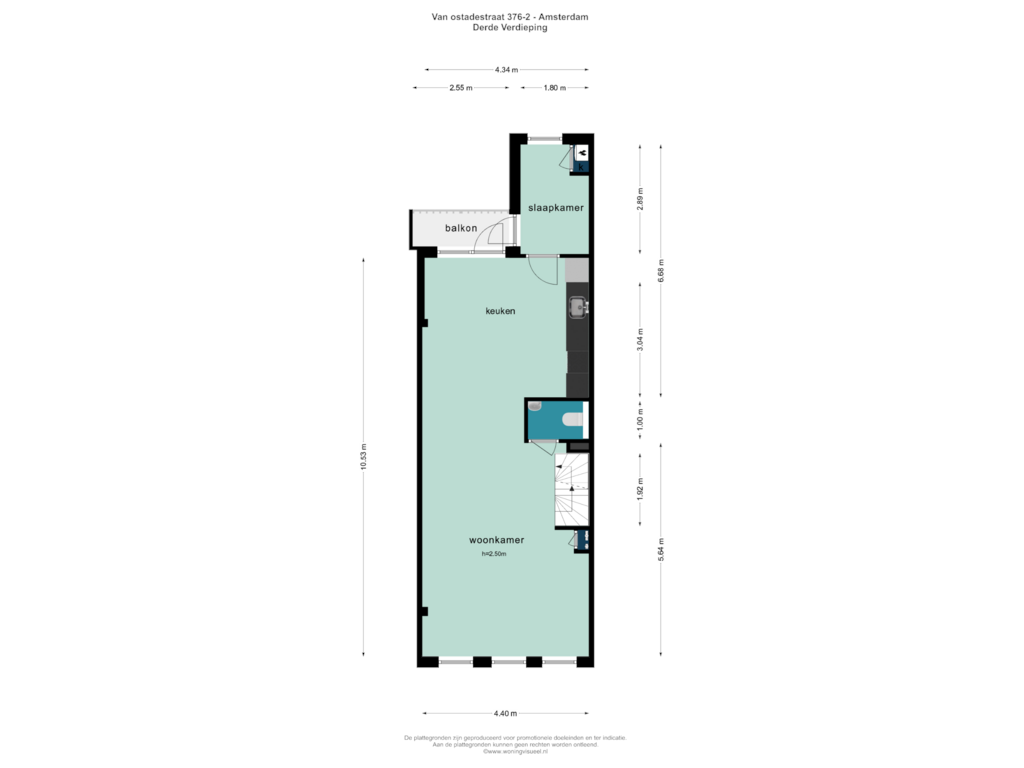 Bekijk plattegrond van DERDE VERDIEPING van Van Ostadestraat 376-3