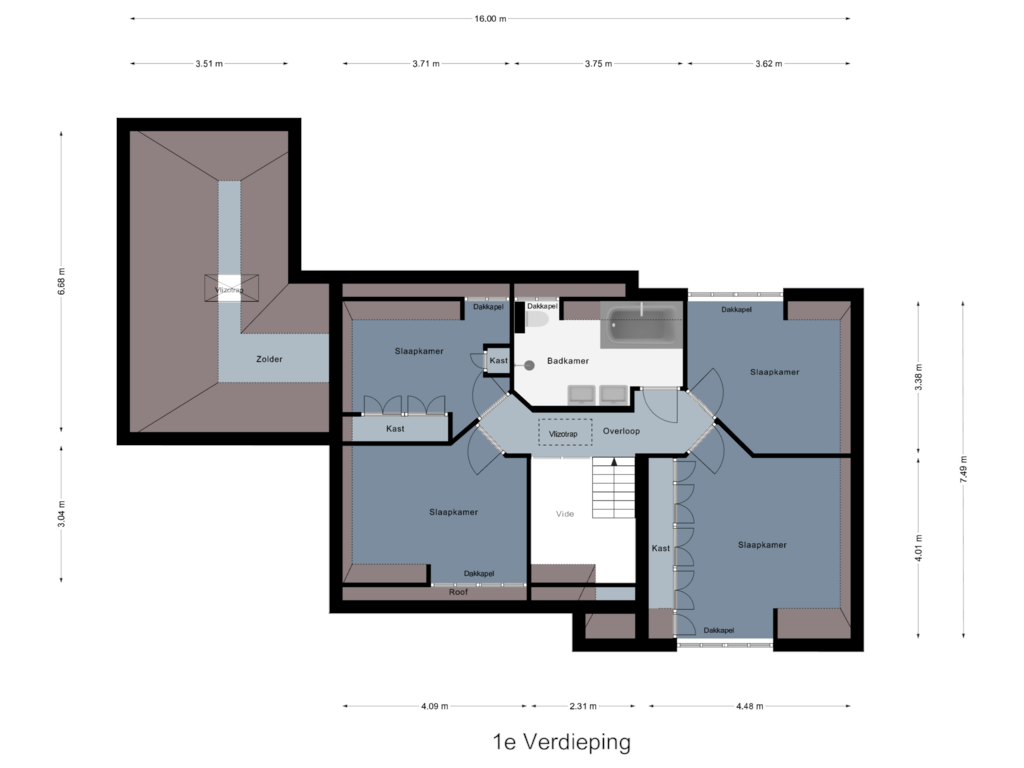 View floorplan of 1e Verdieping of Krommendijk 3