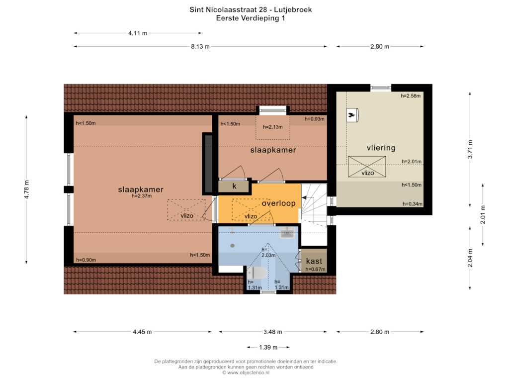 View floorplan of EERSTE VERDIEPING 1 of Sint Nicolaasstraat 28