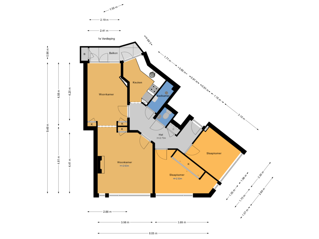 Bekijk plattegrond van Appartement van Zwaardstraat 4