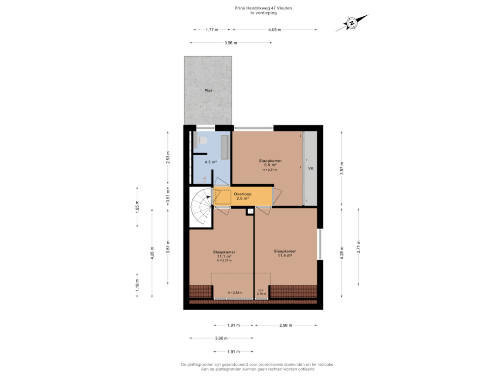 View floorplan of 1e verdieping of Prins Hendrikweg 47