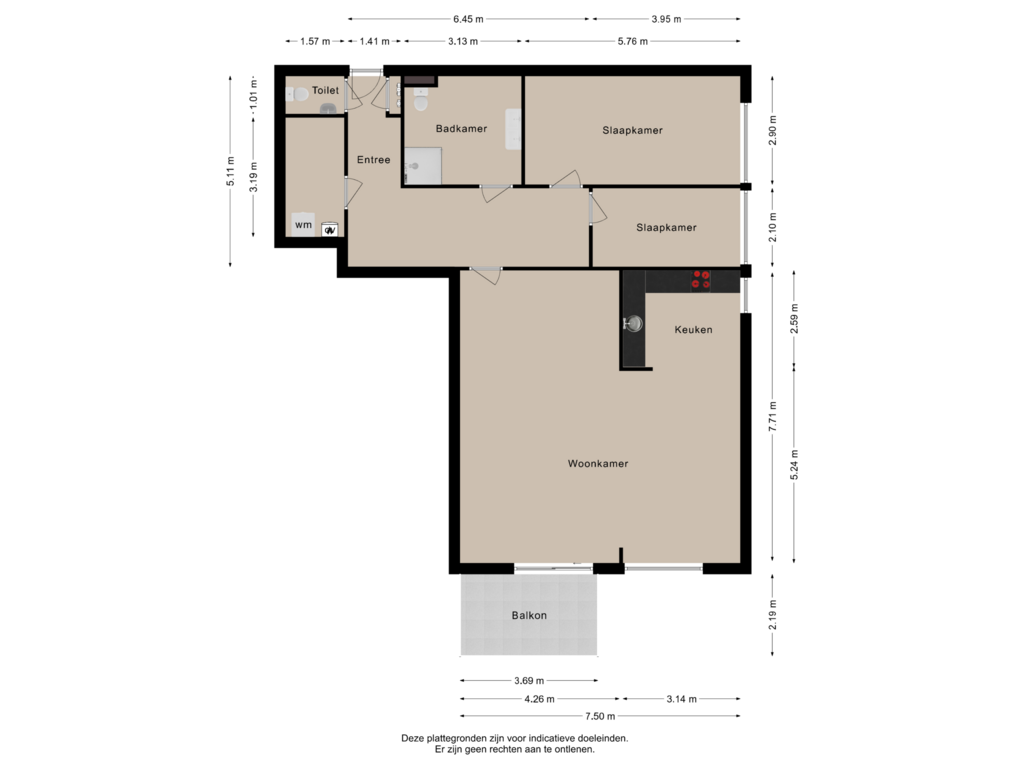 Bekijk plattegrond van Appartement van Molenstraat 55