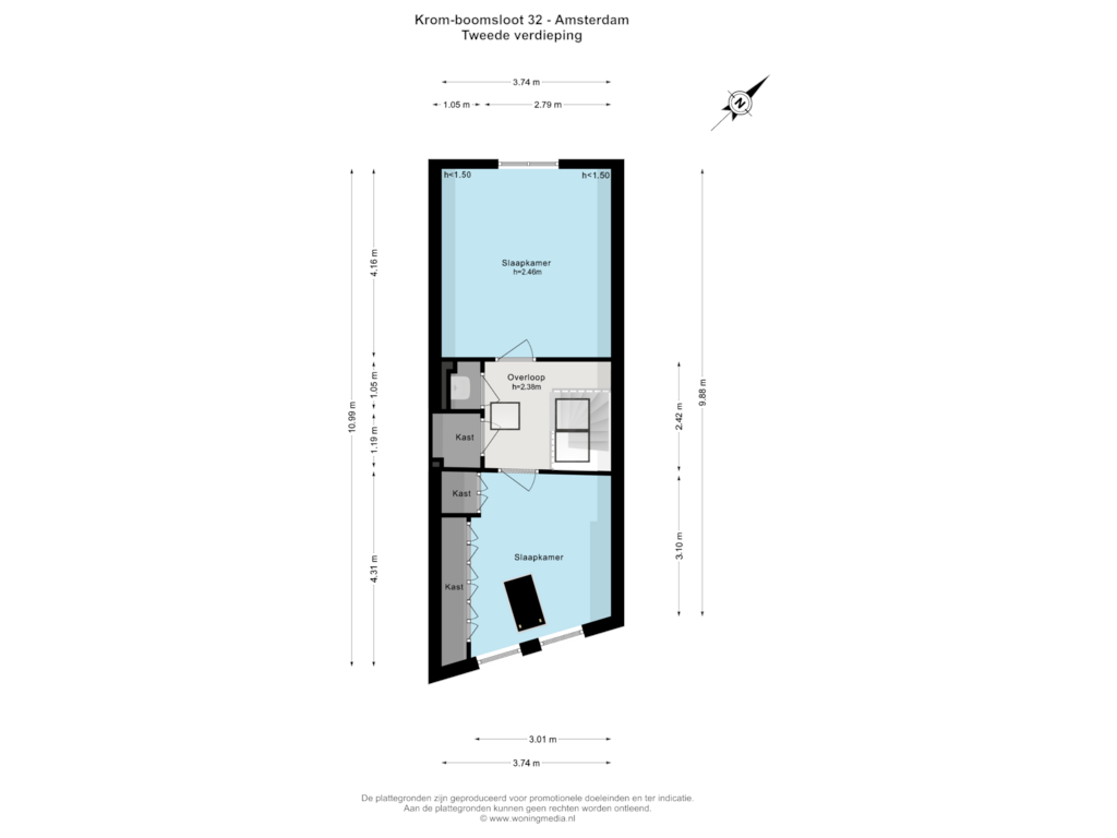 Bekijk plattegrond van Tweede verdieping van Krom Boomssloot 32-H