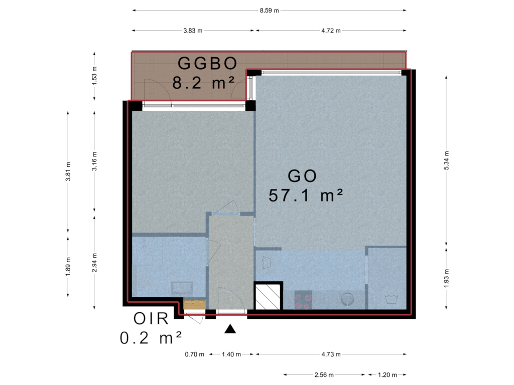 Bekijk plattegrond van Appartement van Waddenstraat 535