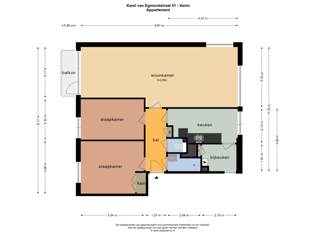 View floorplan of Appartement of Karel van Egmondstraat 51