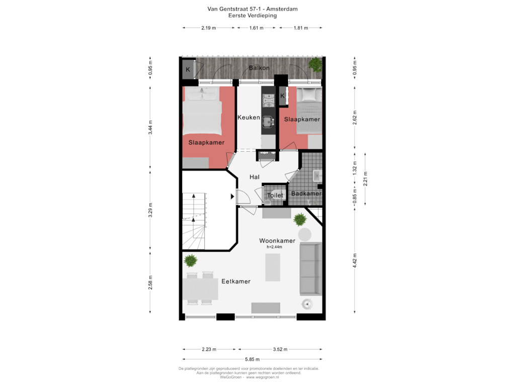 Bekijk plattegrond van Eerste Verdieping van Van Gentstraat 57-1